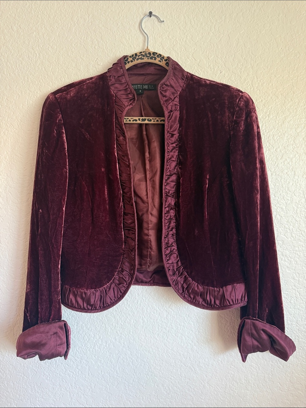 Lafayette 148 New York Burgundy Velvet Ruffle-Trim Blazer